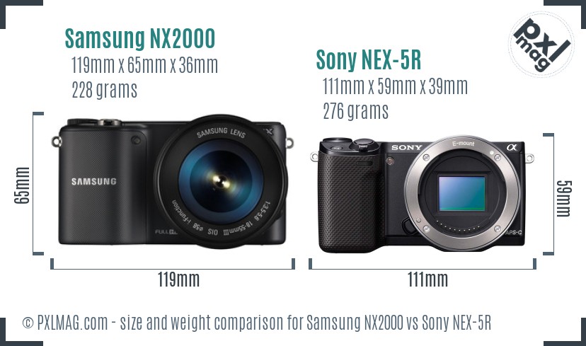 Samsung NX2000 vs Sony NEX-5R size comparison
