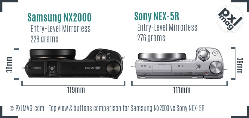 Samsung NX2000 vs Sony NEX-5R top view buttons comparison