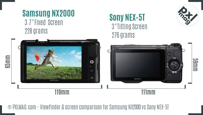 Samsung NX2000 vs Sony NEX-5T Screen and Viewfinder comparison