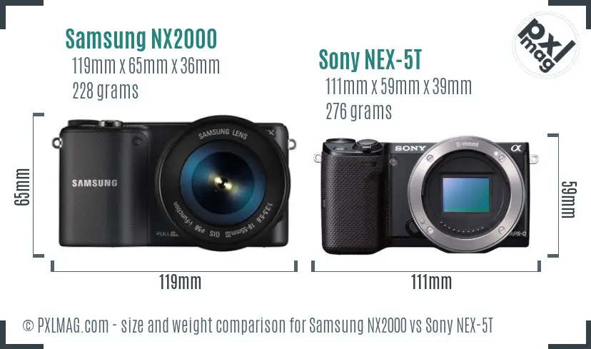 Samsung NX2000 vs Sony NEX-5T size comparison