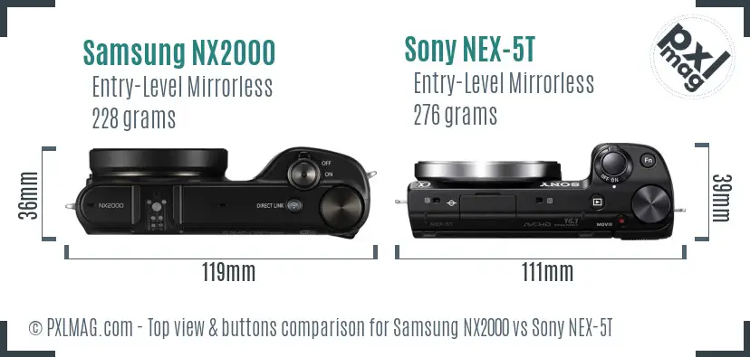 Samsung NX2000 vs Sony NEX-5T top view buttons comparison