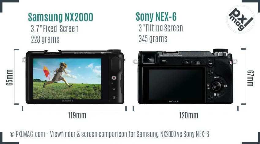 Samsung NX2000 vs Sony NEX-6 Screen and Viewfinder comparison