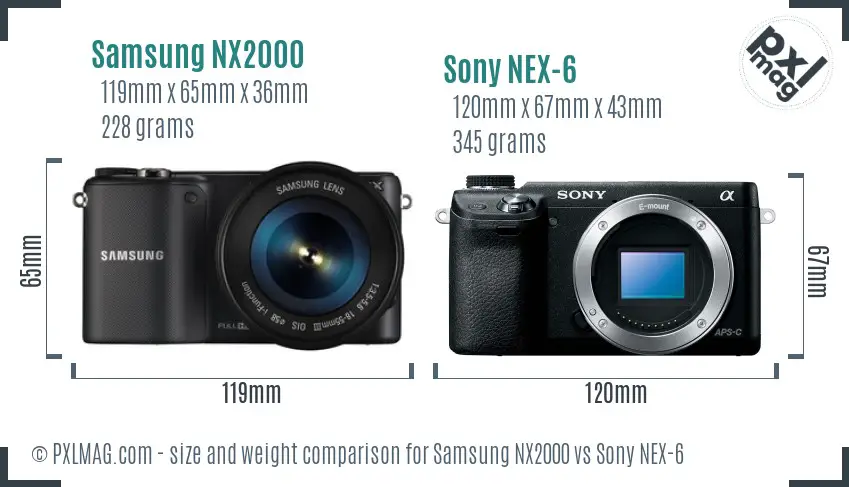 Samsung NX2000 vs Sony NEX-6 size comparison