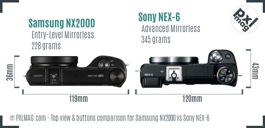 Samsung NX2000 vs Sony NEX-6 top view buttons comparison