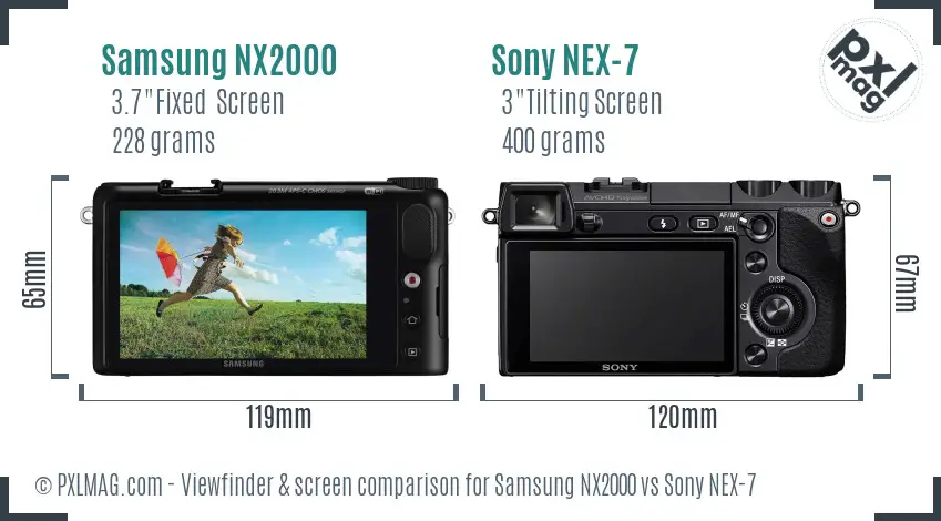 Samsung NX2000 vs Sony NEX-7 Screen and Viewfinder comparison