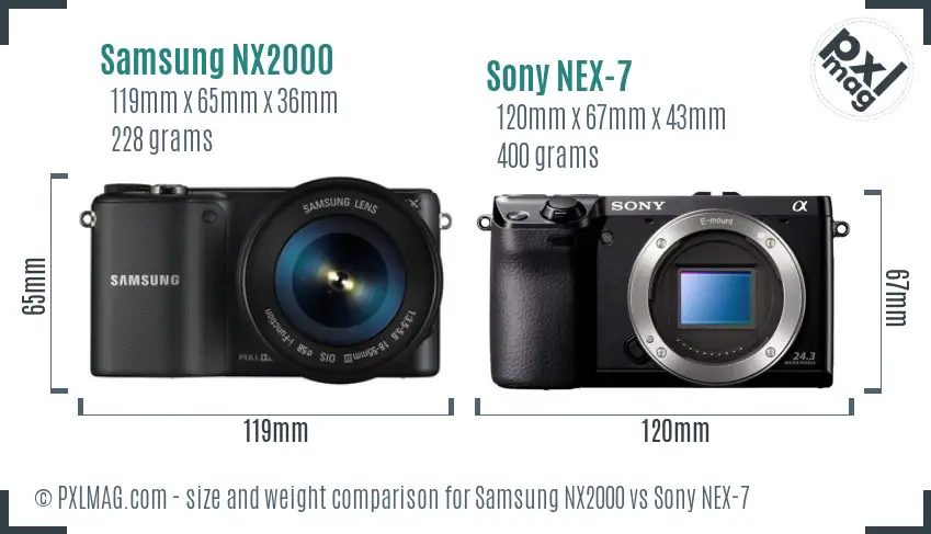 Samsung NX2000 vs Sony NEX-7 size comparison