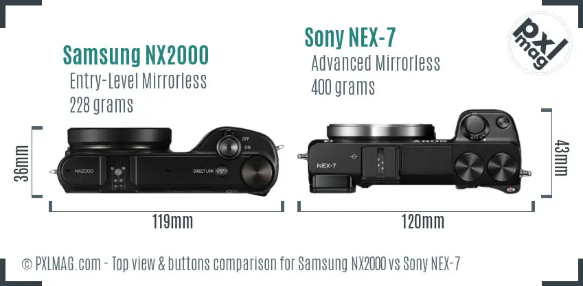 Samsung NX2000 vs Sony NEX-7 top view buttons comparison