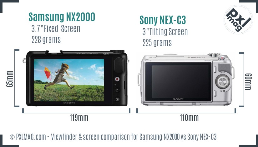 Samsung NX2000 vs Sony NEX-C3 Screen and Viewfinder comparison