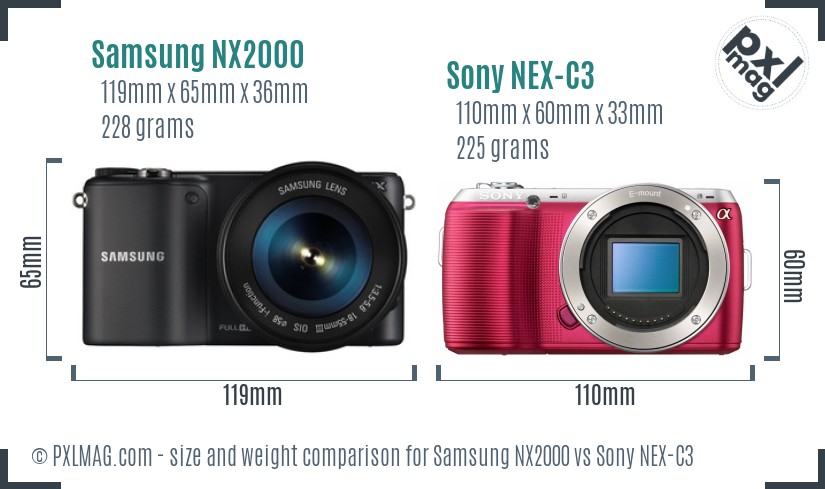 Samsung NX2000 vs Sony NEX-C3 size comparison