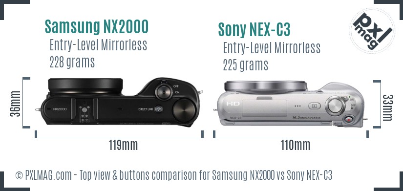 Samsung NX2000 vs Sony NEX-C3 top view buttons comparison