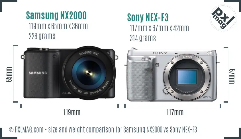 Samsung NX2000 vs Sony NEX-F3 size comparison