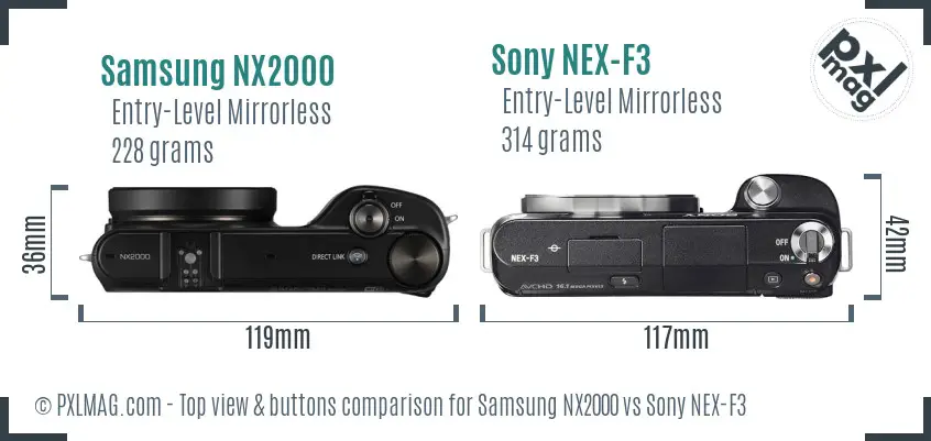 Samsung NX2000 vs Sony NEX-F3 top view buttons comparison