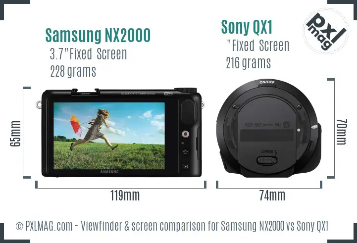 Samsung NX2000 vs Sony QX1 Screen and Viewfinder comparison