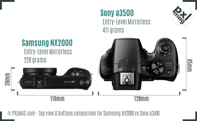 Samsung NX2000 vs Sony a3500 top view buttons comparison