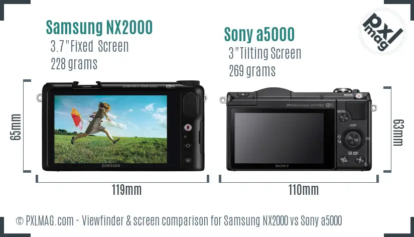 Samsung NX2000 vs Sony a5000 Screen and Viewfinder comparison