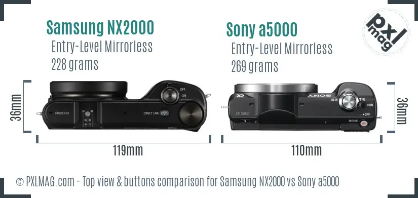 Samsung NX2000 vs Sony a5000 top view buttons comparison