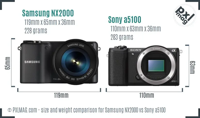 Samsung NX2000 vs Sony a5100 size comparison