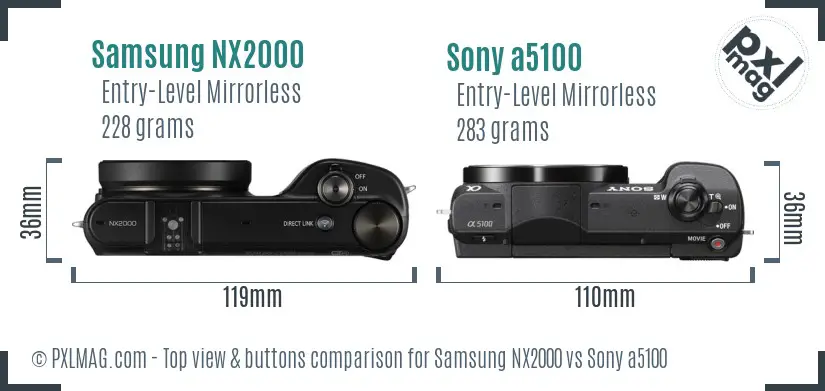 Samsung NX2000 vs Sony a5100 top view buttons comparison