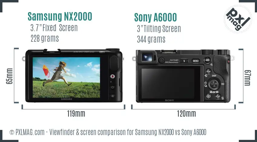 Samsung NX2000 vs Sony A6000 Screen and Viewfinder comparison