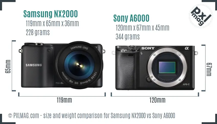 Samsung NX2000 vs Sony A6000 size comparison