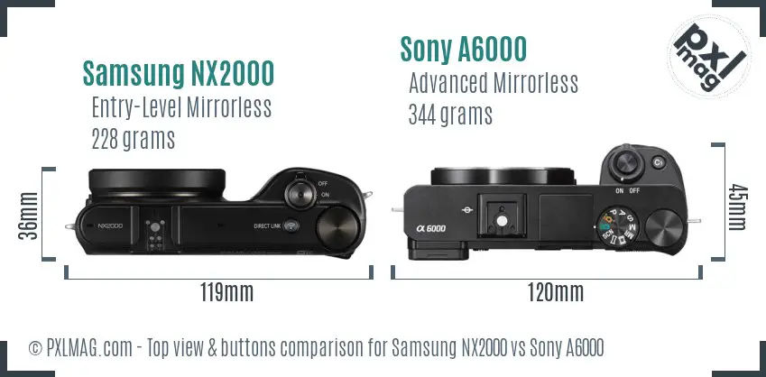 Samsung NX2000 vs Sony A6000 top view buttons comparison