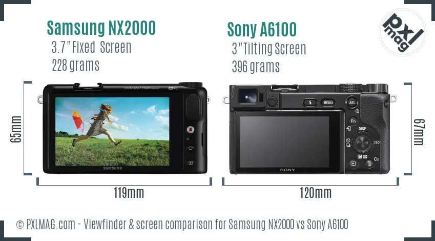 Samsung NX2000 vs Sony A6100 Screen and Viewfinder comparison