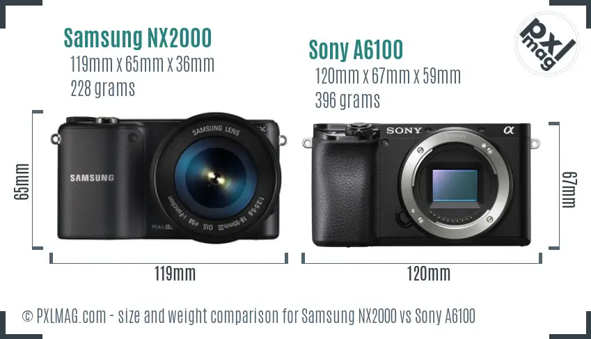 Samsung NX2000 vs Sony A6100 size comparison