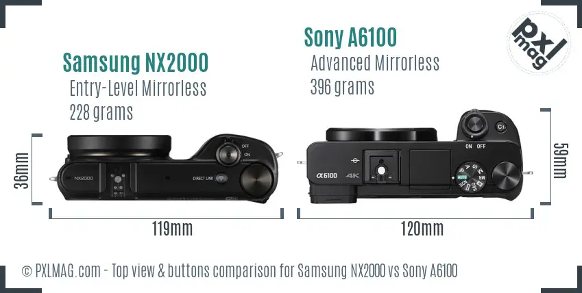 Samsung NX2000 vs Sony A6100 top view buttons comparison