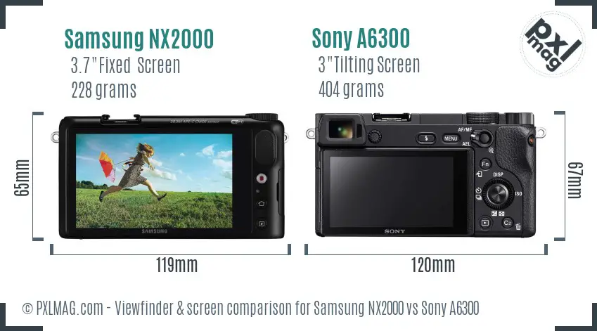 Samsung NX2000 vs Sony A6300 Screen and Viewfinder comparison