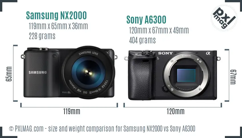 Samsung NX2000 vs Sony A6300 size comparison
