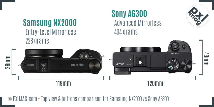 Samsung NX2000 vs Sony A6300 top view buttons comparison