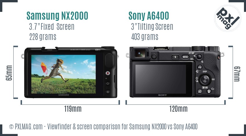 Samsung NX2000 vs Sony A6400 Screen and Viewfinder comparison