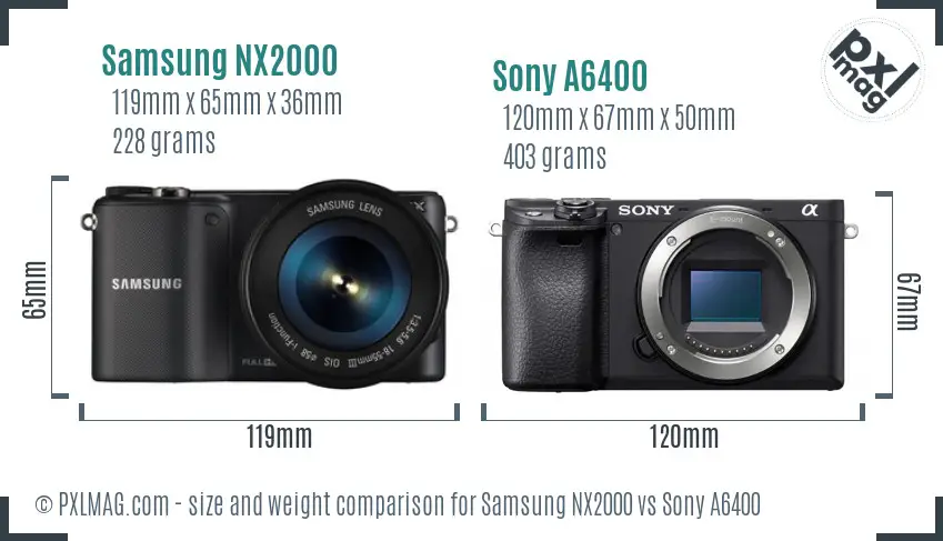 Samsung NX2000 vs Sony A6400 size comparison