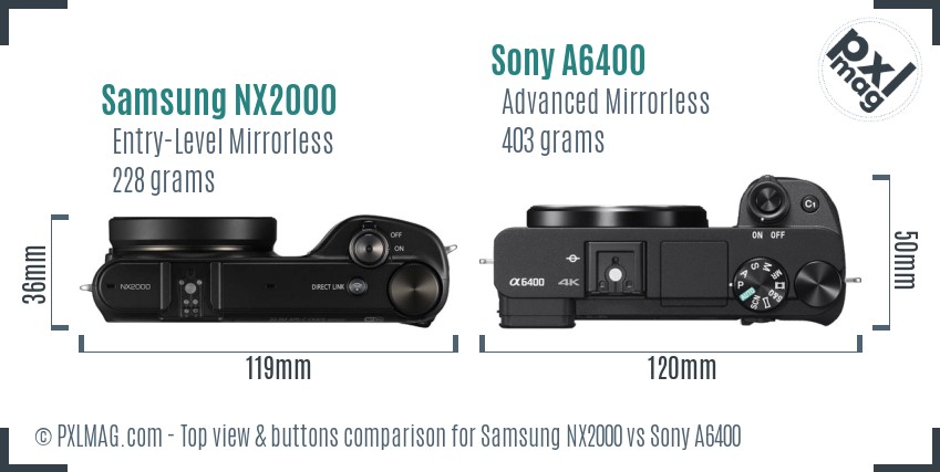 Samsung NX2000 vs Sony A6400 top view buttons comparison