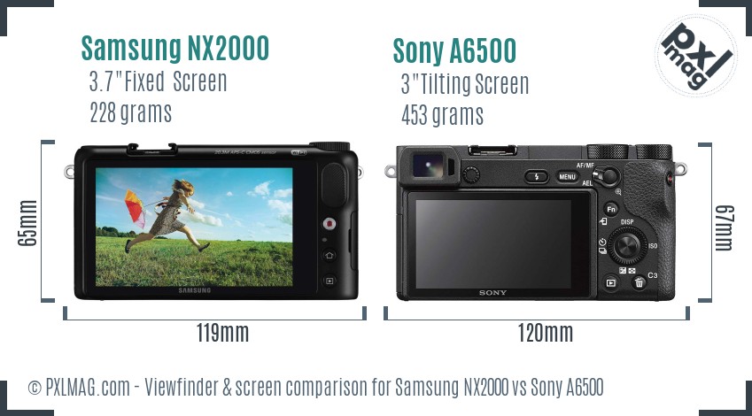 Samsung NX2000 vs Sony A6500 Screen and Viewfinder comparison