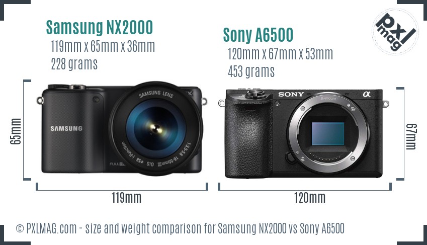 Samsung NX2000 vs Sony A6500 size comparison