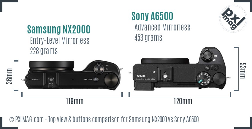 Samsung NX2000 vs Sony A6500 top view buttons comparison