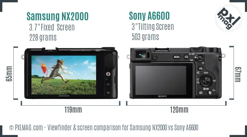Samsung NX2000 vs Sony A6600 Screen and Viewfinder comparison