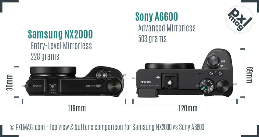 Samsung NX2000 vs Sony A6600 top view buttons comparison