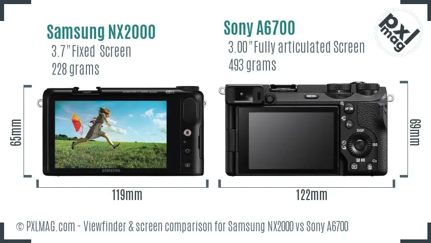 Samsung NX2000 vs Sony A6700 Screen and Viewfinder comparison