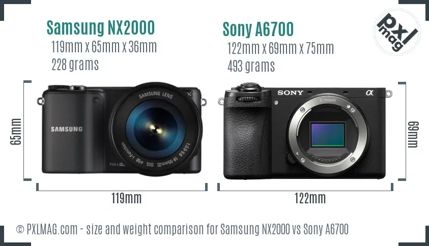 Samsung NX2000 vs Sony A6700 size comparison