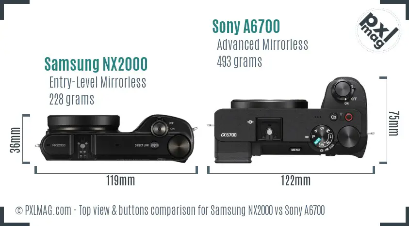 Samsung NX2000 vs Sony A6700 top view buttons comparison