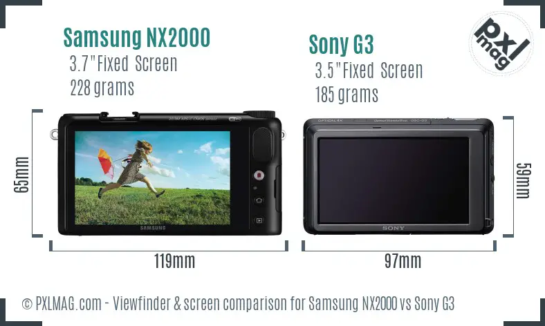 Samsung NX2000 vs Sony G3 Screen and Viewfinder comparison