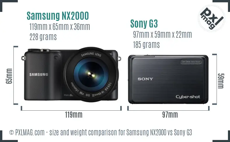 Samsung NX2000 vs Sony G3 size comparison