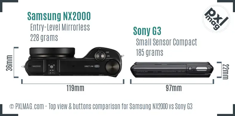 Samsung NX2000 vs Sony G3 top view buttons comparison