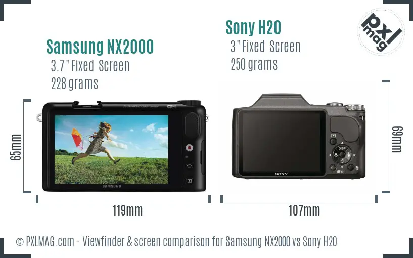 Samsung NX2000 vs Sony H20 Screen and Viewfinder comparison