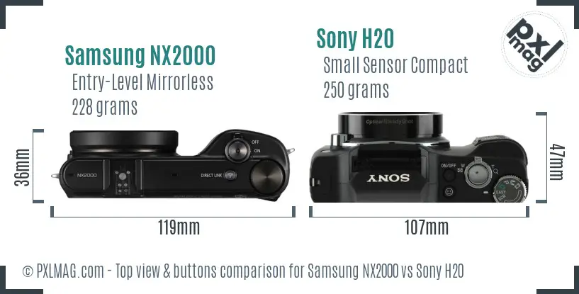 Samsung NX2000 vs Sony H20 top view buttons comparison