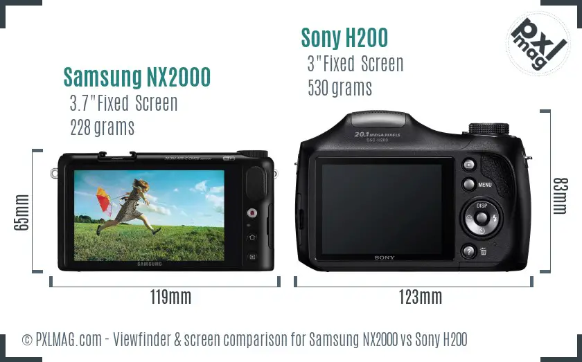 Samsung NX2000 vs Sony H200 Screen and Viewfinder comparison