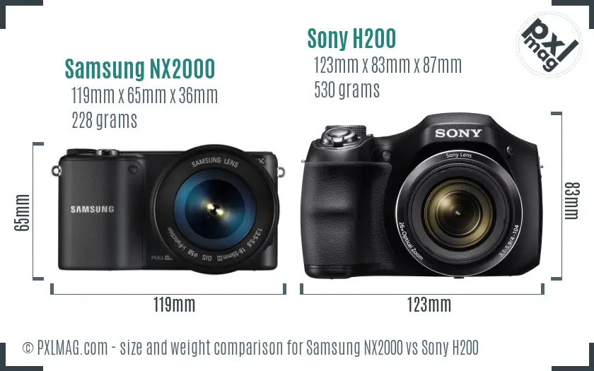 Samsung NX2000 vs Sony H200 size comparison