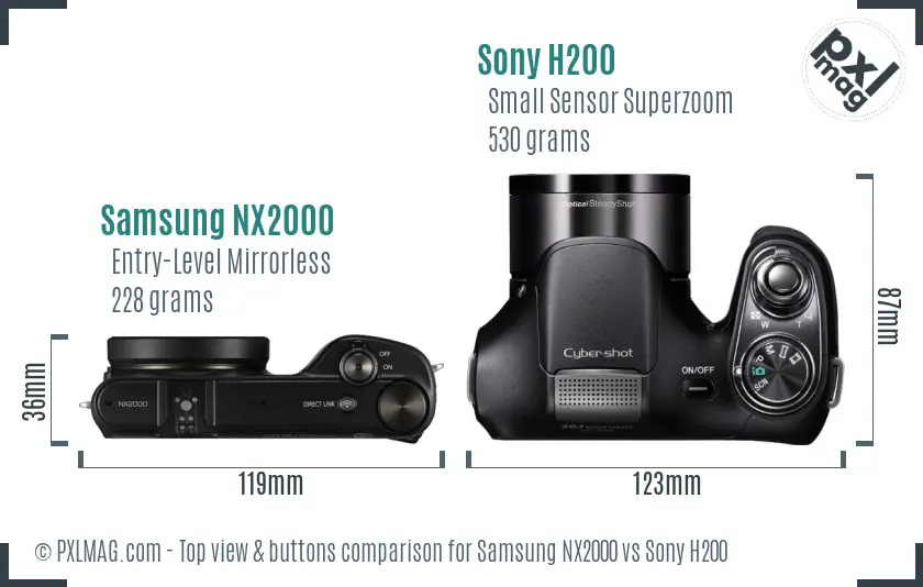 Samsung NX2000 vs Sony H200 top view buttons comparison